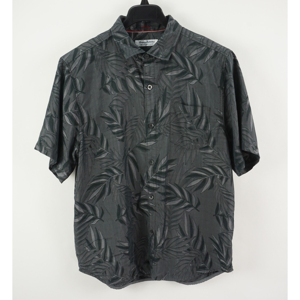 Tommy Bahama Coconut Point Men's Large Gray Floral Jacquard Modal Hawaiian Shirt